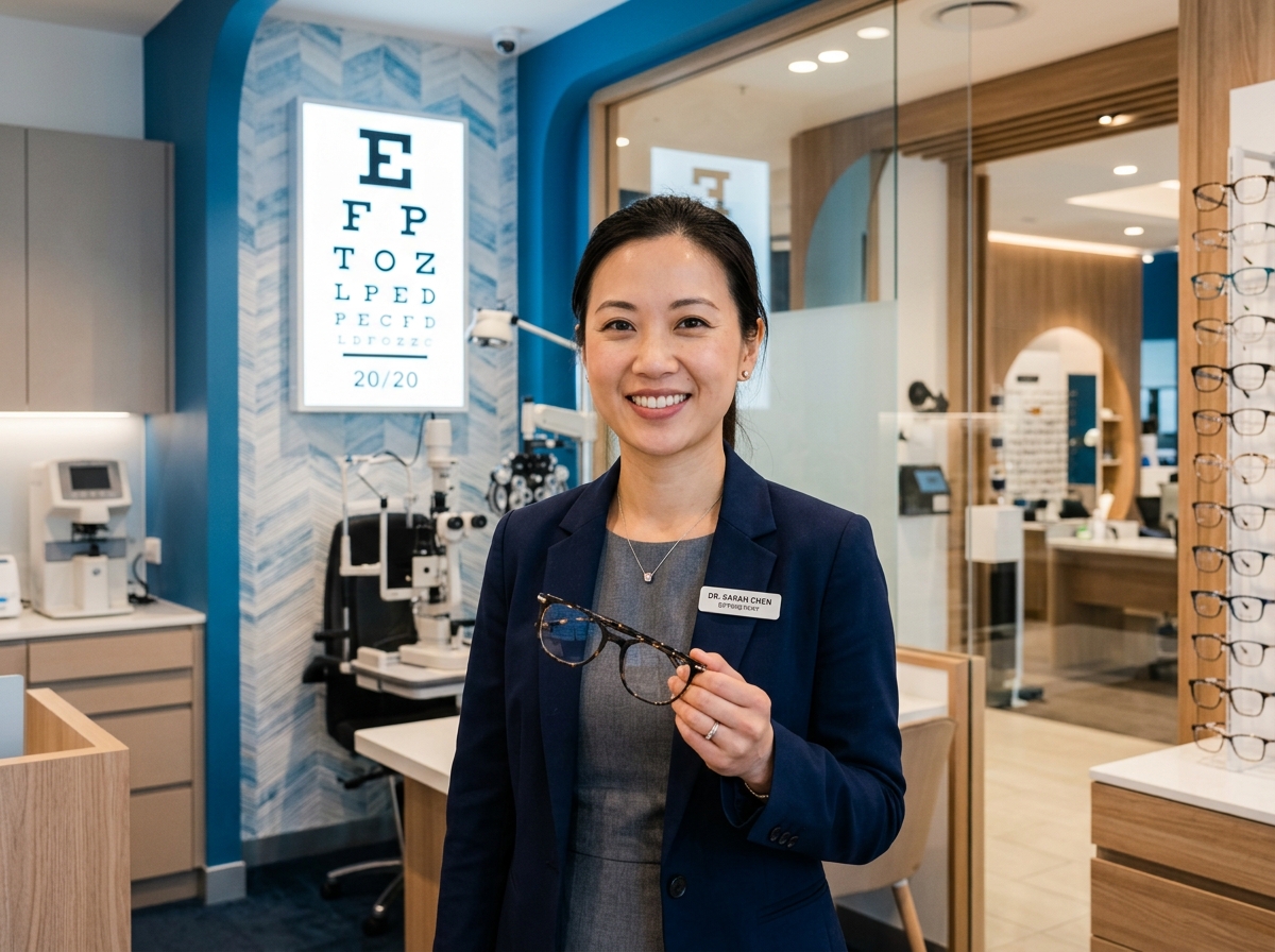 Optometrista szakorvos kényelmes szemüveggel